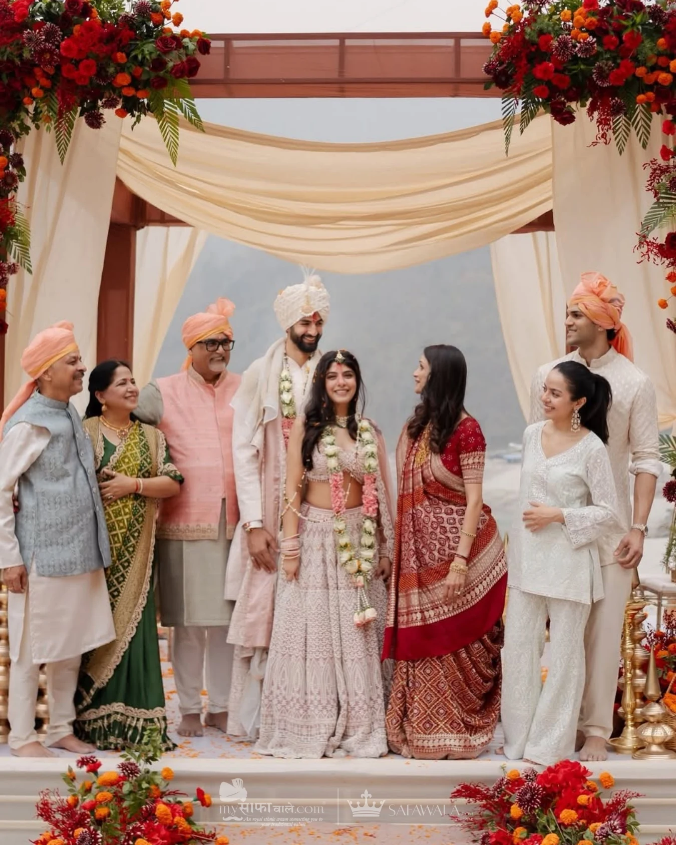 Royal red wedding safa and embroidered groom styling for Ampitiya